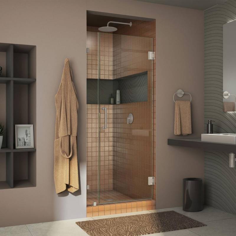 lot 42 image: DreamLine Unidoor Lux 33 in. x 72 in. Frameless Pivot Shower Door in Brushed Nickel with Handle