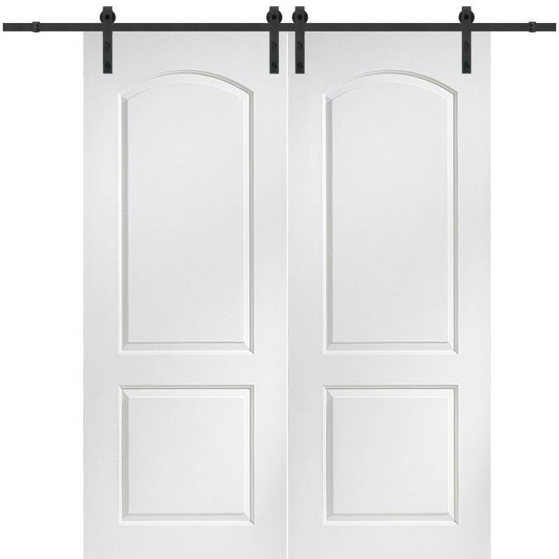 lot 45 image: MMI Door 72 in. x 84 in. Continental Molded Solid Core Primed MDF Smooth Surface Double Barn Door with Sliding Door Hardware Kit