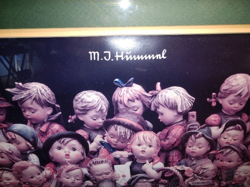 lot 2 image: Meher Raheem 76 Charcoal Drawing and M.J. Hummel Children Framed Art