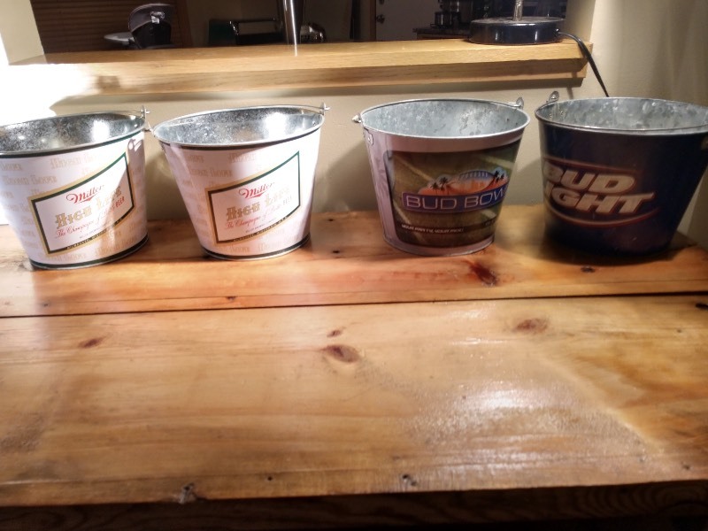 lot 10 image: Miller High Life (2), Bud Bowl (1), Bud Light (1) Metal Beer Buckets