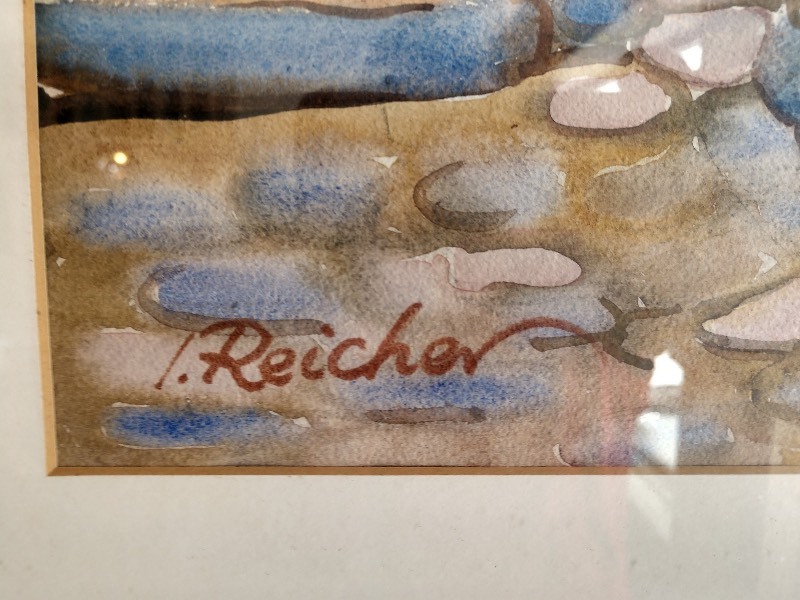 lot 28 image: Framed I. Reicher Painting of Alley w Cobblestone Streets