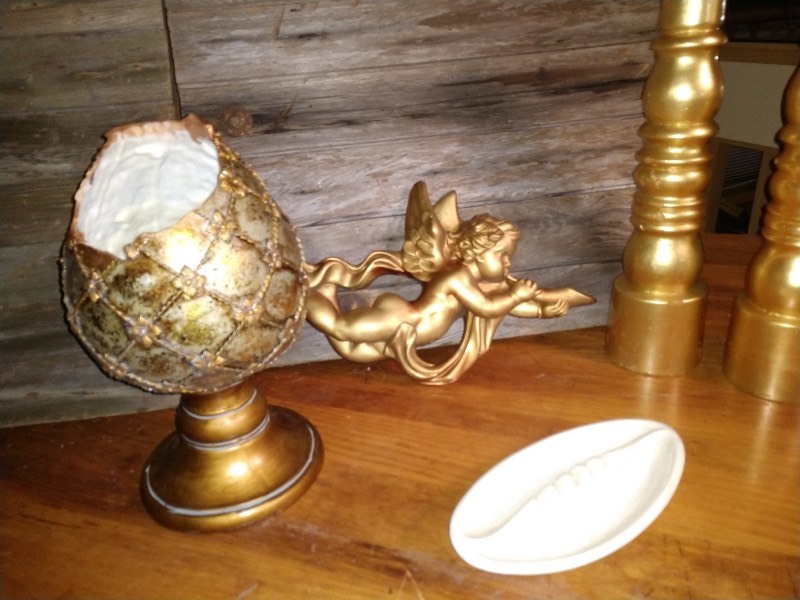 lot 90 image: Antique Porcelain Broken Egg, Porcelain Cupid, Ashtray Pottery, Candles