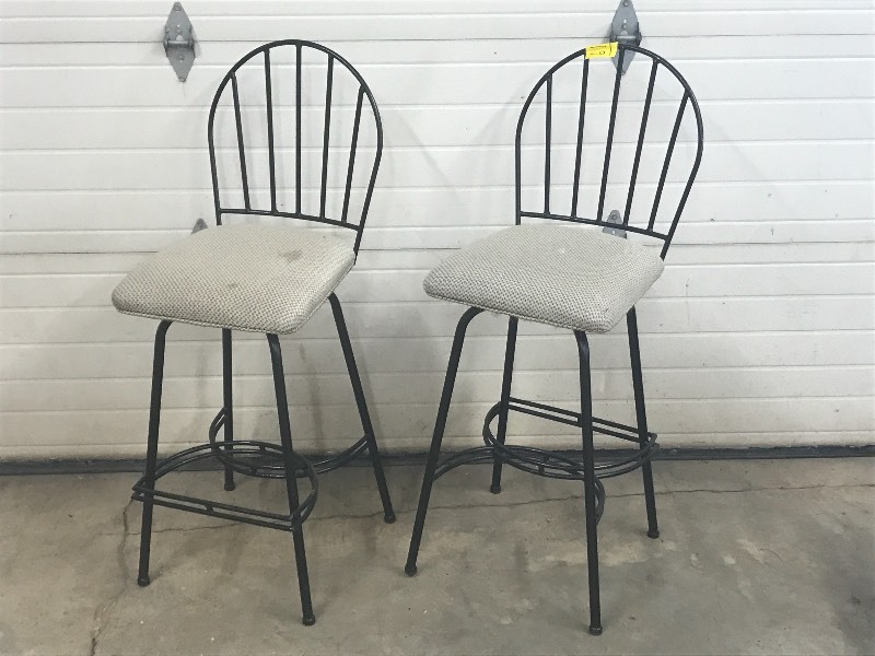 lot 61 image: (2) Steel-Framed Bar Stools With Sw...