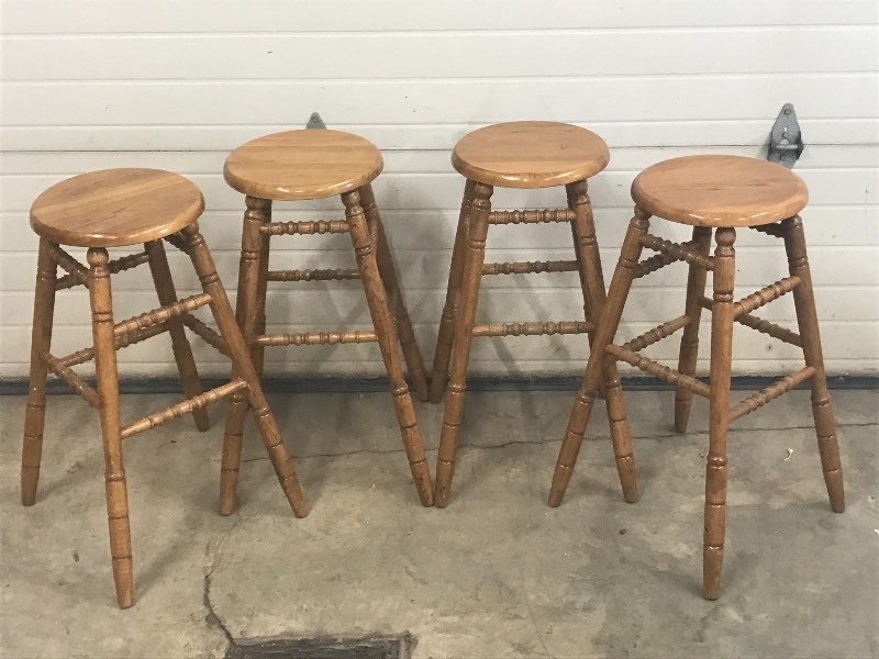 lot 75 image: (4) Matching Solid Wood Bar Stools,...