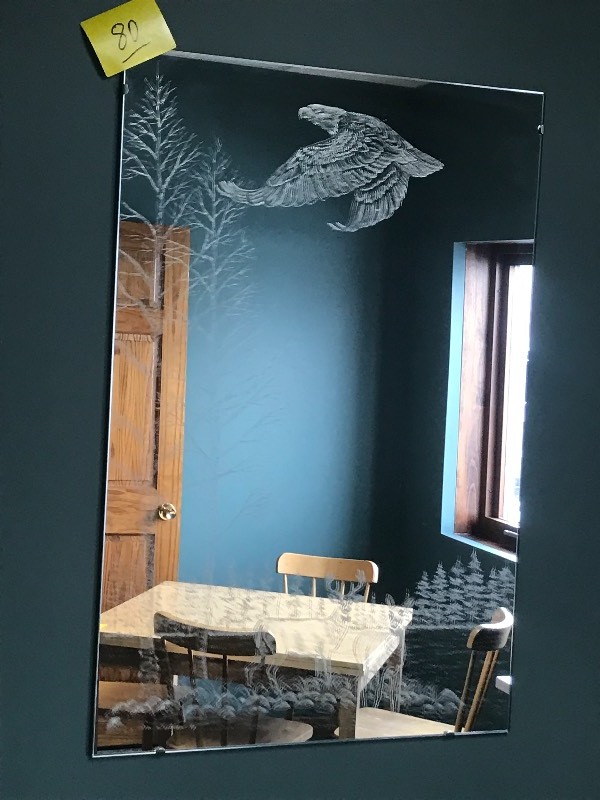 lot 80 image: Etched Glass Wildlife Wall Mirror, ...