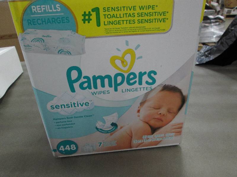 lot 108 image: Case of 448 Pampers Sensitive Wipes...