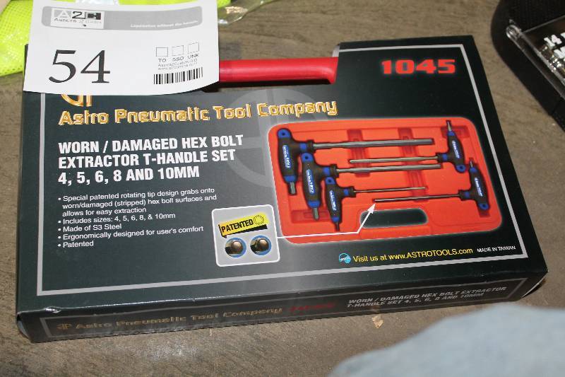 lot 54 image: Astro Pneumatic Tool Company 5-Piece Hex Bolt Extractor T-Handle Set Metric