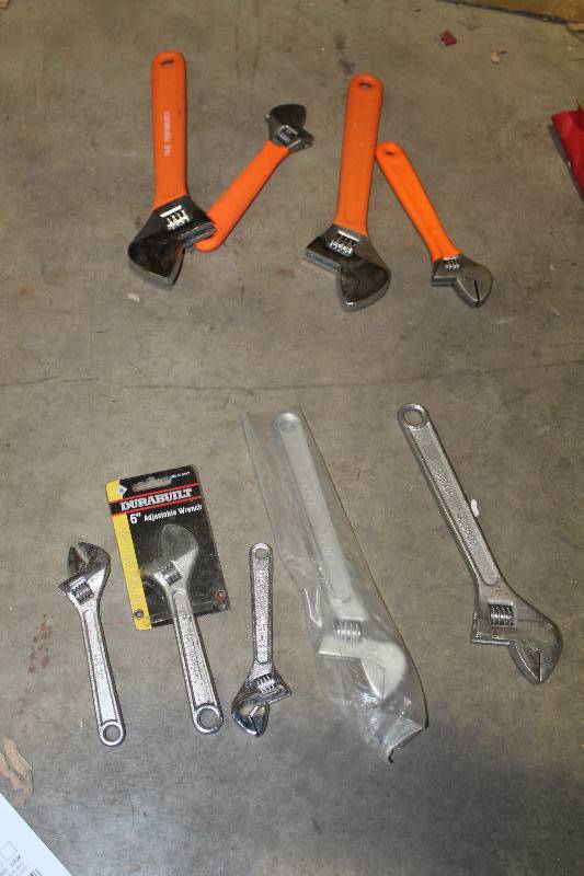 lot 72 image: Lot of (9) Adjustable Wrenches
