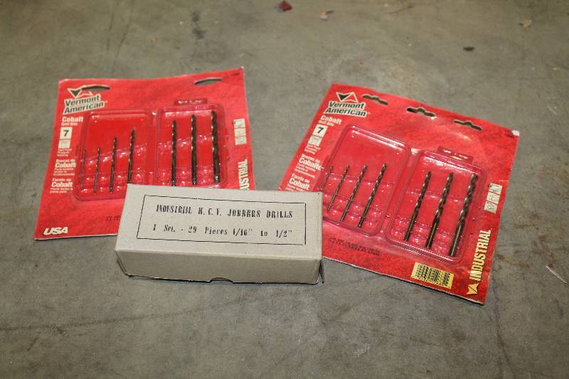 lot 95 image: Lot of (3) Drill Bit Sets - Vermont American Industrial 7-Piece Cobalt, Industrial H.C.V. Jobbers  29-Piece 116-12in.