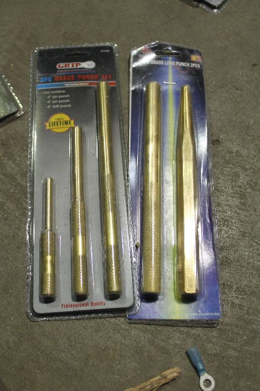 lot 120 image: Lot of (2) Hand Tools - 2-Piece Solid Brass Long Punch, Grip 3-Piece Brass Punch Set