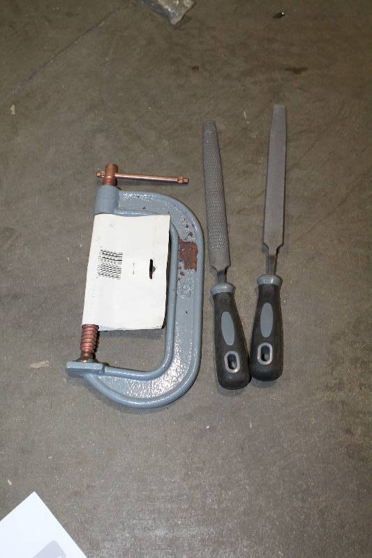 lot 122 image: Lot of (3) Hand Tools - 6in. C-Clamp, Files