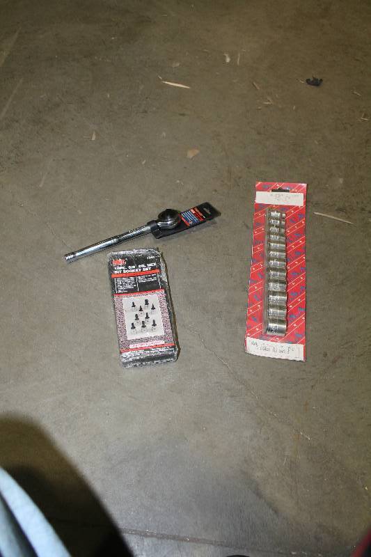 lot 150 image: Lot of (3) Hand Tools - True-Grip 38in. Drive Ratchet, MIT 10-Piece 38in. Drive Hex Bit Socket Set, 12-Piece 38in. Drive 8-19mm 12-Point Sockets