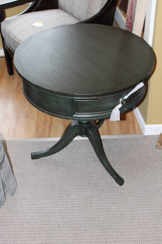 lot 66 image: Thomasville Elements & Origins Round Wood End Table w Drawer