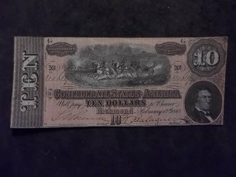 Ten Dollar Confederate Note From Richmond Virginia 1864