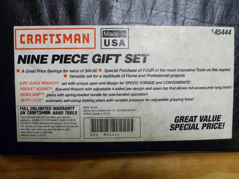 lot 5 image: NOS Craftsman 9 Piece Tool Set