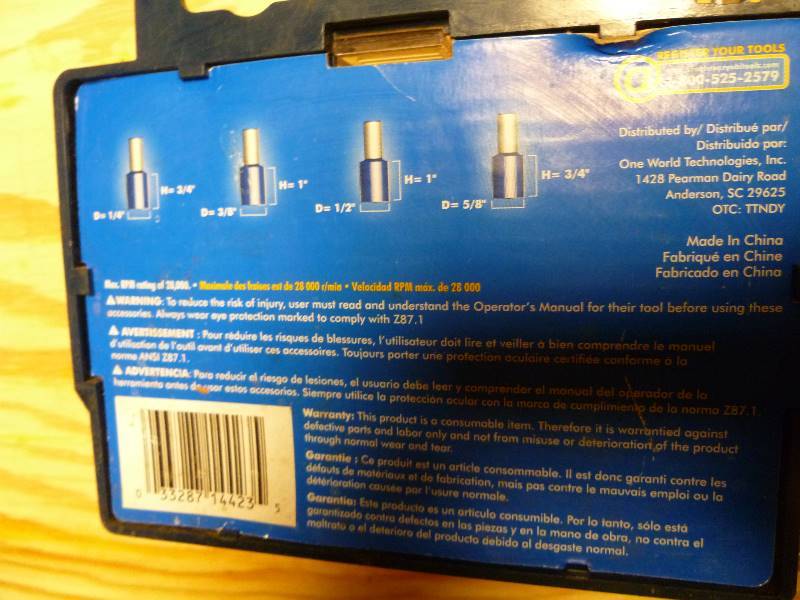 lot 11 image: NOS Ryobi 4 PCS Straight Router Bit Set