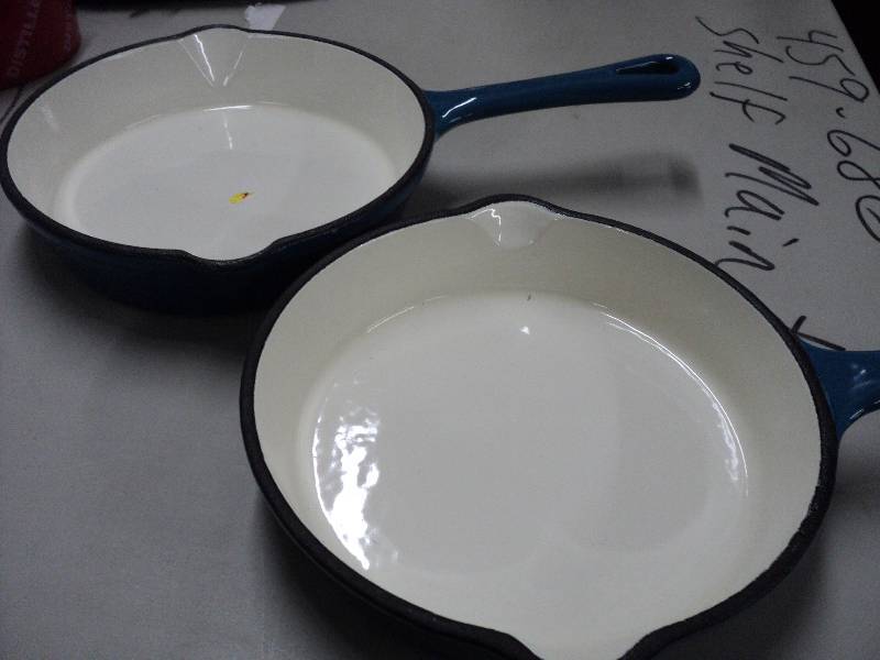 lot 182 image: 2 porcelain enamel cast iron cookwa...