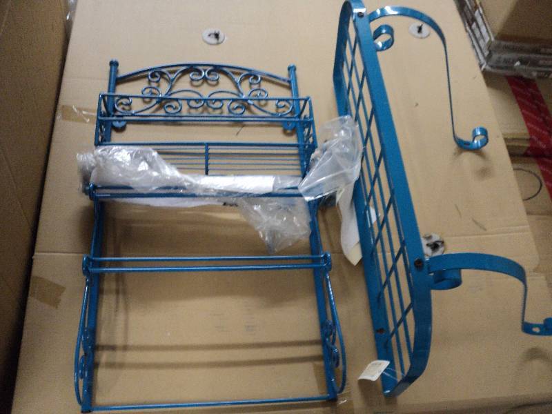 lot 206 image: Blue metal 2 piece shelf units...