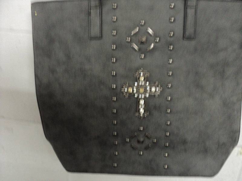 lot 225 image: grey purse with rhinestone cross...