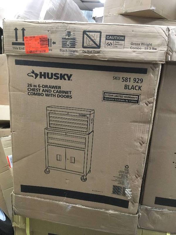 Husky 26in 6-Drawer chest and cabinet combo with doors