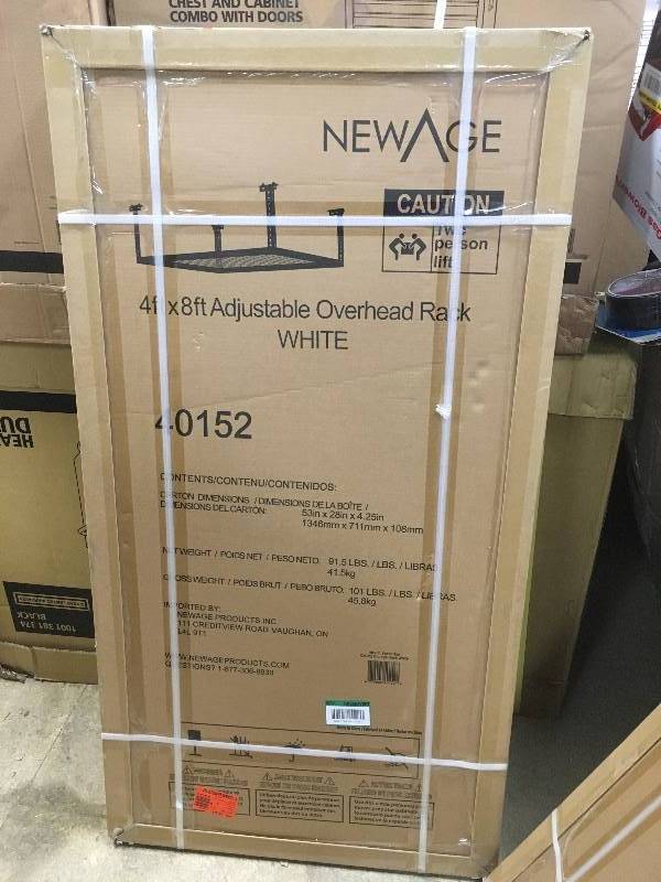 NewAge Products  Performance 96 in. L x 48 in. W x 42 in. H Adjustable VersaRac Ceiling Storage Rack in White in good condition