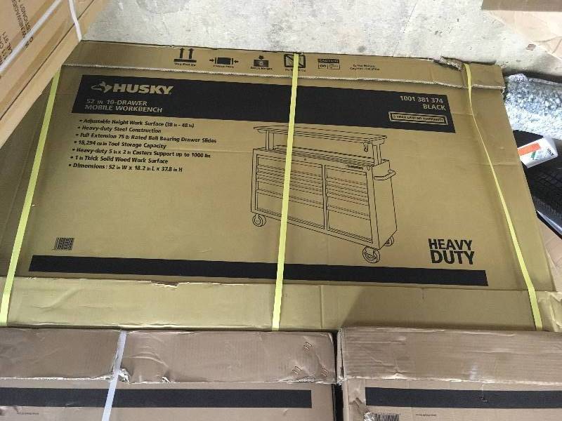 husky 52 in. 10-Drawer Mobile Workbench with Adjustable-Height Top, Black