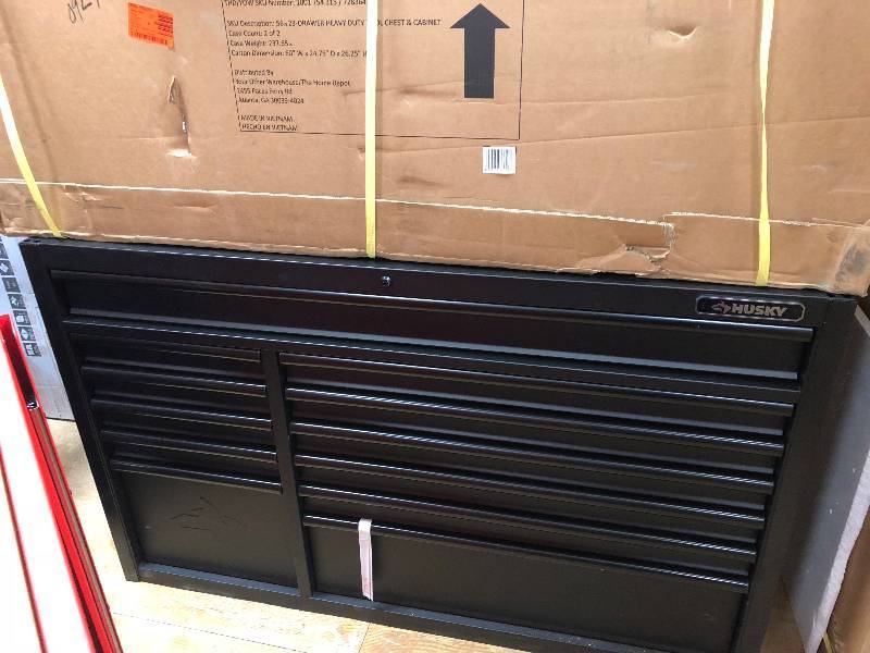 Husky  56 in. 23-Drawer Tool Chest and Rolling Cabinet Set, Textured Black Matte in good condition