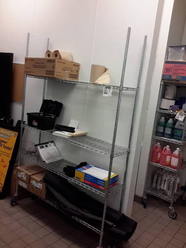 lot 29 image: NSF Heavy Chrome Rolling Shelf.. 2 Locking wheels