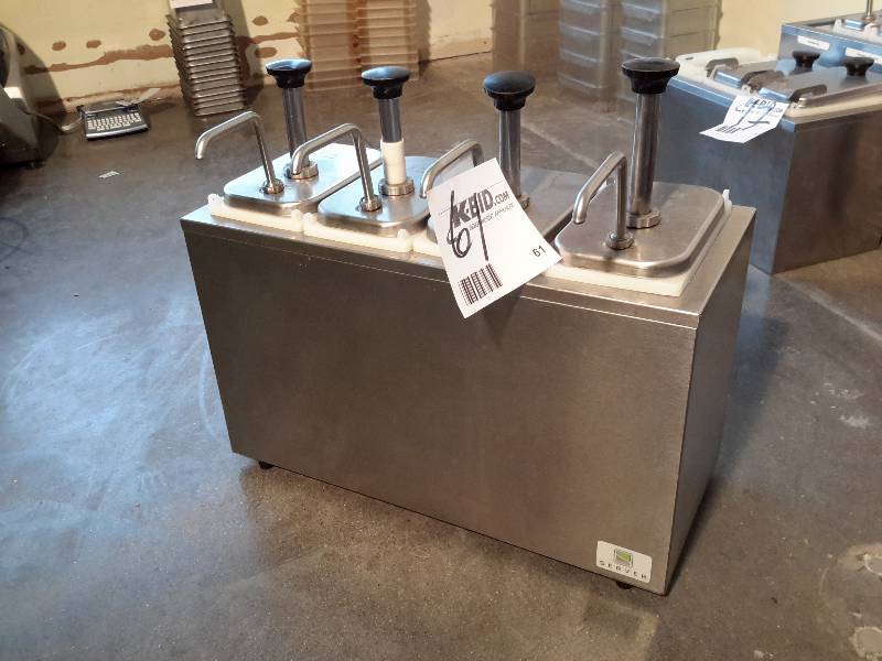 lot 61 image: SERVER Stainless Steel Ice Cream sauce container and pumps with plastic inserts