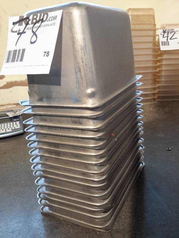 lot 78 image: 15, Stainless Steel Food containers.. NSF  12in x 6 in x 6in d