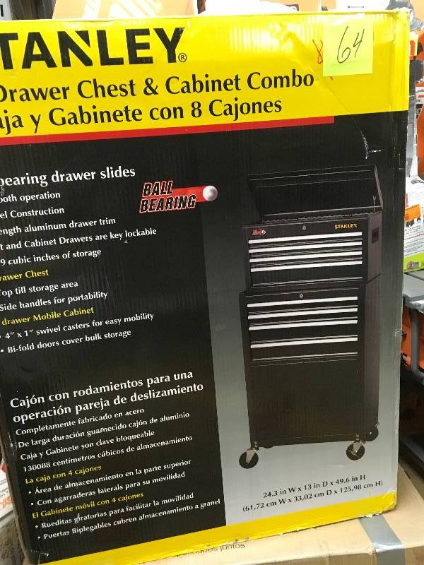 Stanley Rolling Steel 8-Drawer Tool Chest and Cabinet Combo open box