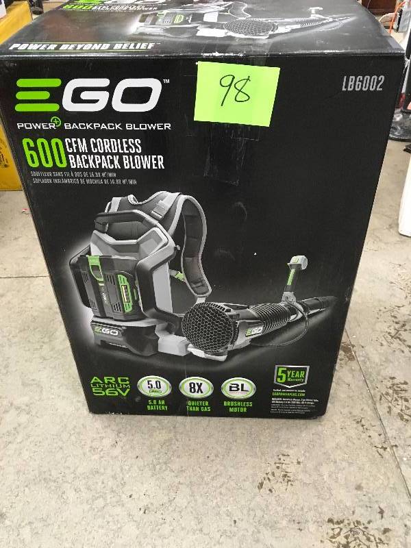 EGO 600 CFM Cordless Backpack Blower 56-Volt  5.0Ah Battery and Charger Inculded  open box in like new condition