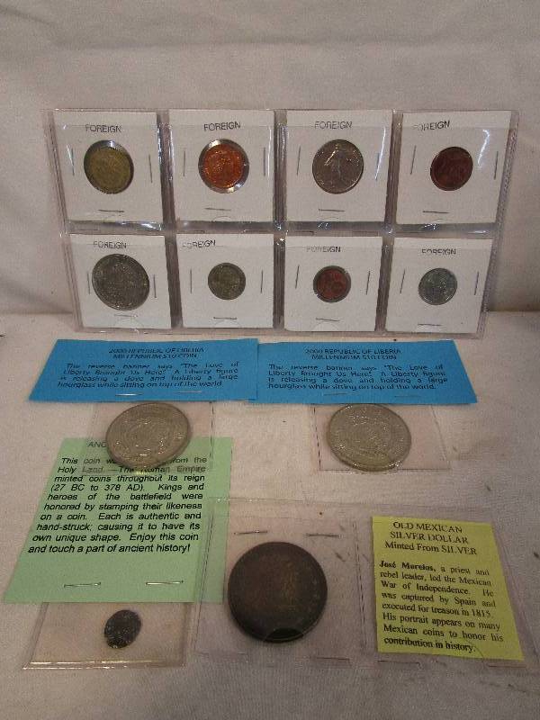 lot 7 image: Foreign Coins, Republic or Liberia Coins, 1958 Silver Peso and Ancient Roman Coin