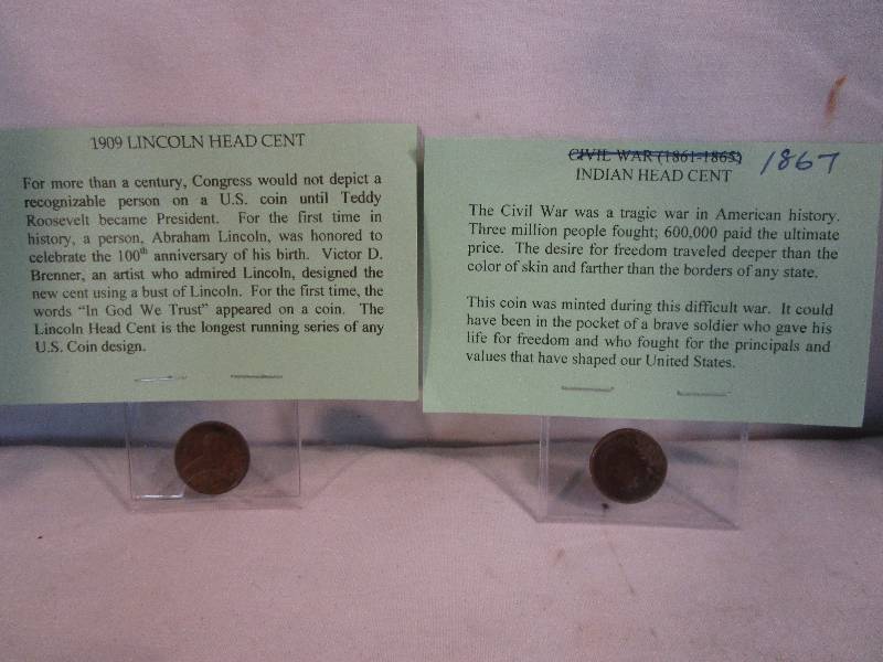 lot 9 image: 1909 and 1867 I.H. Cents