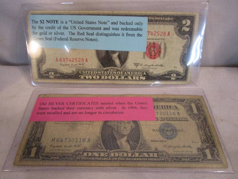 lot 10 image: 1957 Silver Cetificate Blue Seal and 1953 Red Seal $2.00