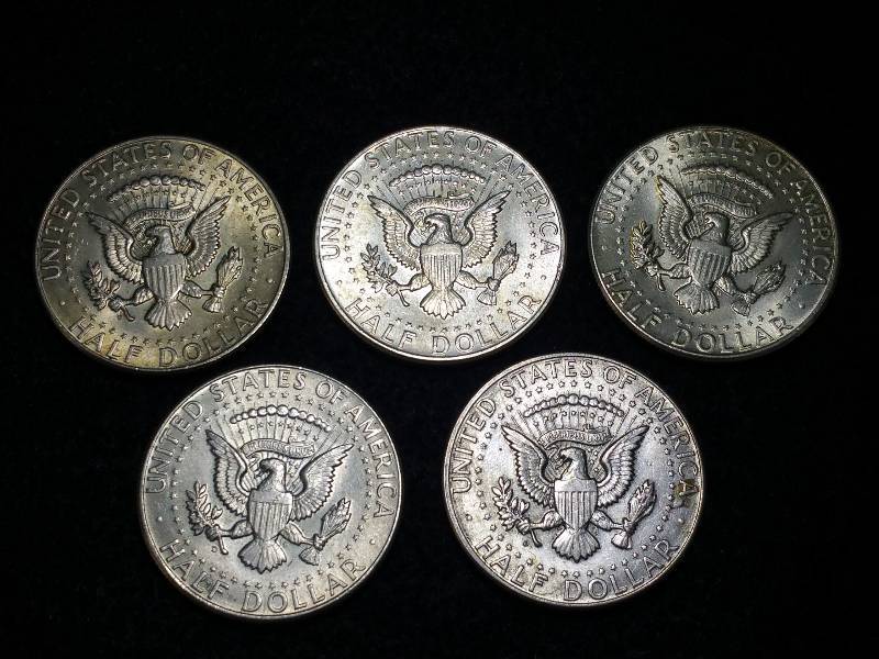 (5) 1964 Kennedy Silver Half Dollars
