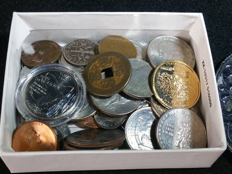 Group of Coins, Eisenhower Dollars, Belt Buckle, Etc.