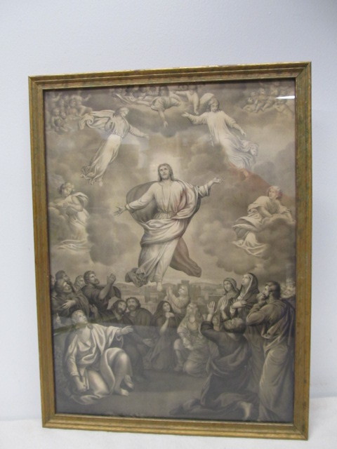 lot 19 image: Antique 1880s Framed Ascension of Christ Print