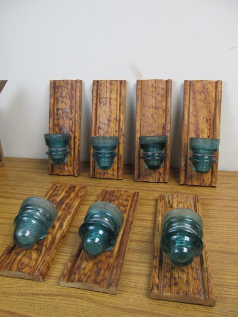 lot 23 image: Lot of 7 Antique Glass Insulator Wall Sconces