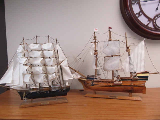 lot 31 image: 2 Wooden Ship Displays Incl. The Mayflower