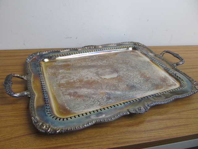 lot 86 image: HUGE Vintage Hallmarked Silver Plated Serving Tray
