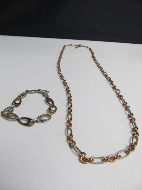 lot 115 image: Carolyn Pollack Sterling Silver Copper & Brass Necklace & Bracelet