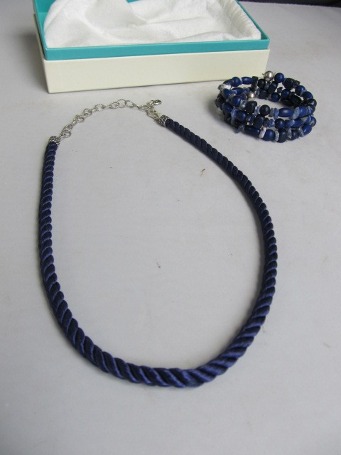 lot 118 image: Carolyn Pollack Sterling Silver Rope Necklace wPolished Stone & Sterling Bracelet