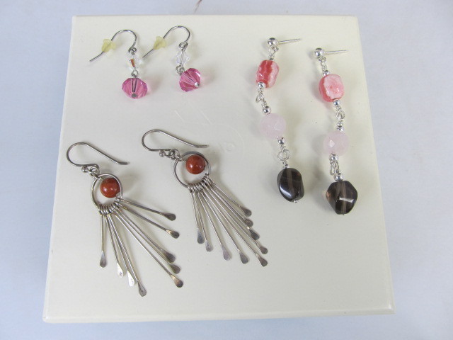lot 120 image: 4 Pairs of Sterling Silver & Gemstone etc Earrings