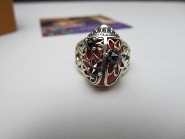lot 122 image: Veronica Benally Sterling Silver & Coral Ladybug Ring