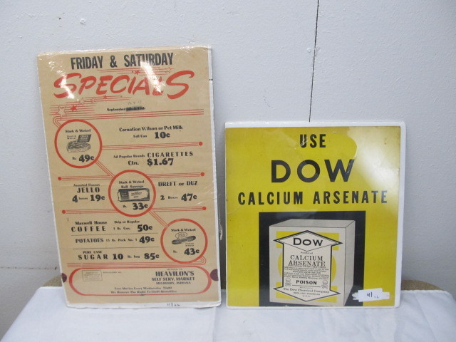 lot 41 image: Dow Calcium Arsenate & Heavilons Market Specials Vintage Signs