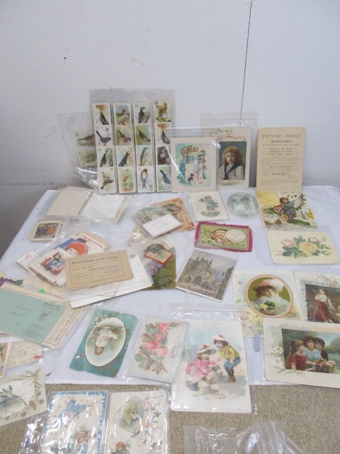 lot 57 image: Lot of Assorted Paper Ephemera -Greeting Cards, Coffee, Seeds,Victorian etc
