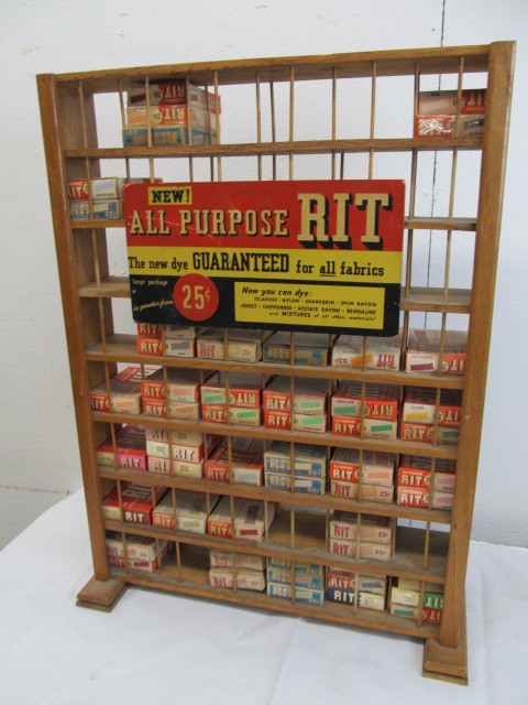 lot 67 image: RIT Fabric Dyes Vendor Rack w dyes