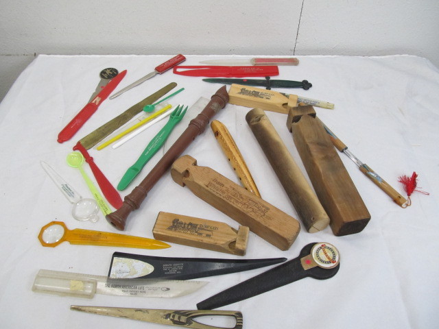 lot 96 image: Lot of Assorted Vintage Collectibles - Letter Openers, Magnifiers, Whistles, etc.