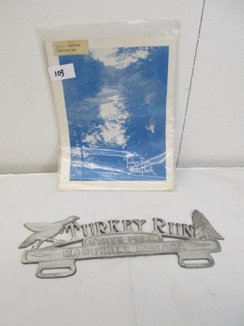 lot 103 image: Turkey Run State Park License Topper, etc